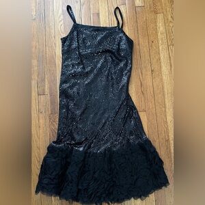 Marina Rinaldi SILK vintage Black Sequin Dress with Ruffled Hem cocktail 12
